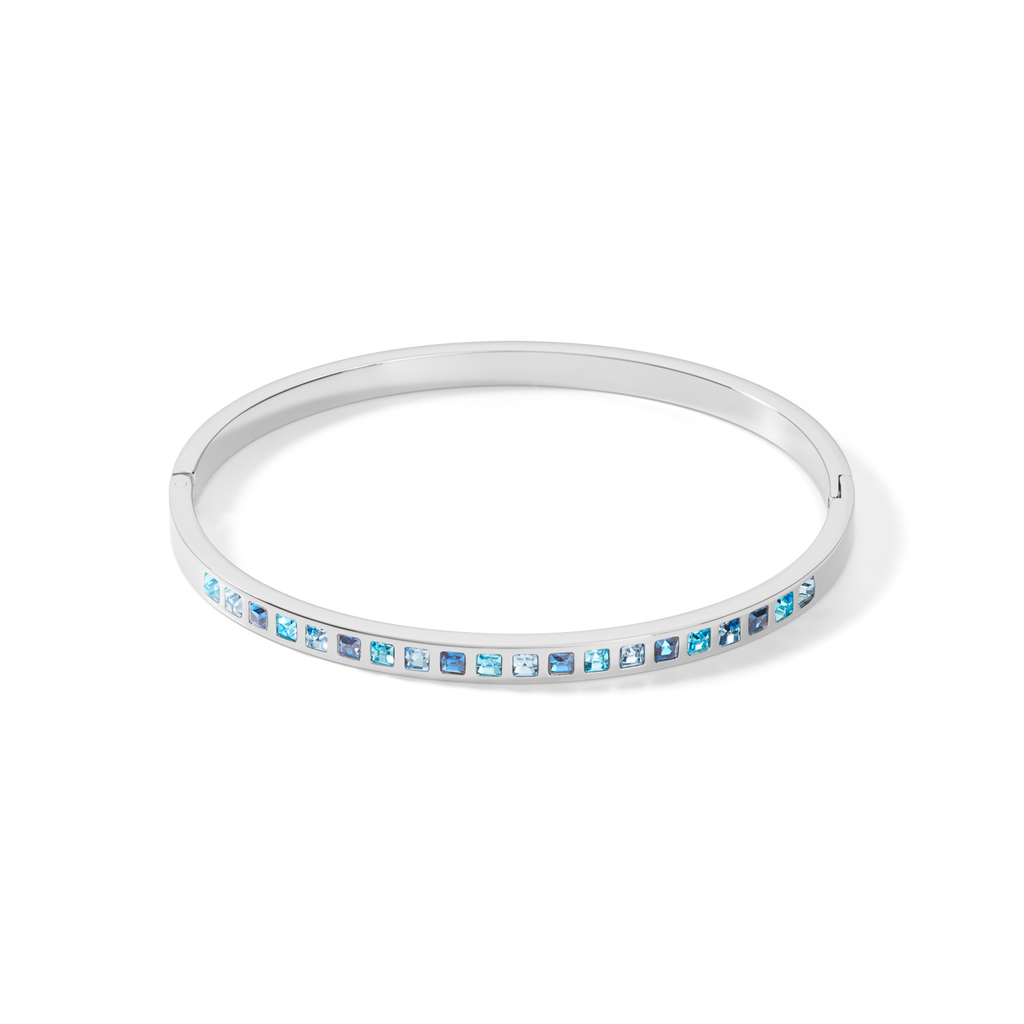 Blue square crystal & stainless steel bangle