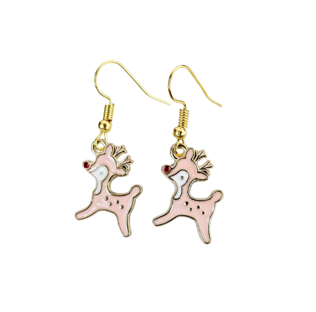Christmas Pink Reindeer Fashion Earring