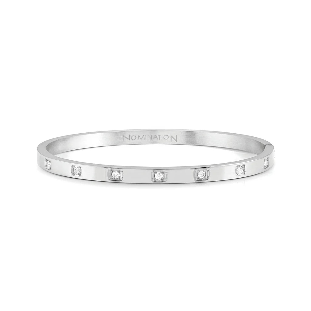Pretty Bangles: Silver Thick Scattered White CZ