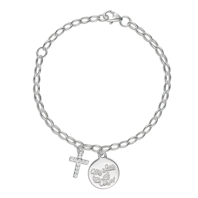 My Little Angel: Bowie Belcher Bracelet with CZ Cross and MLA Silver Charm
