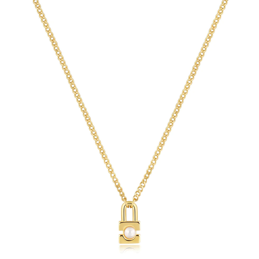 Modern Muse - Punk Pearl Padlock Gold Necklace