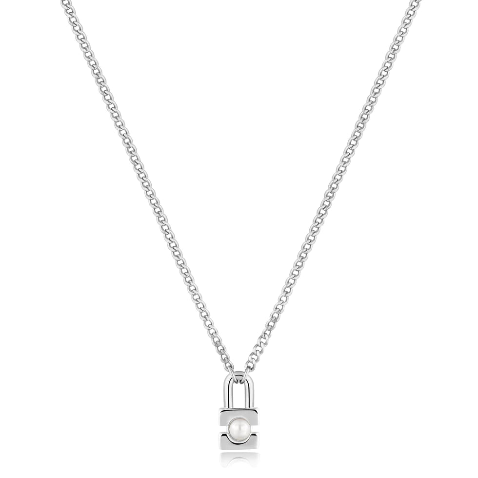 Modern Muse - Punk Pearl Padlock Silver Necklace