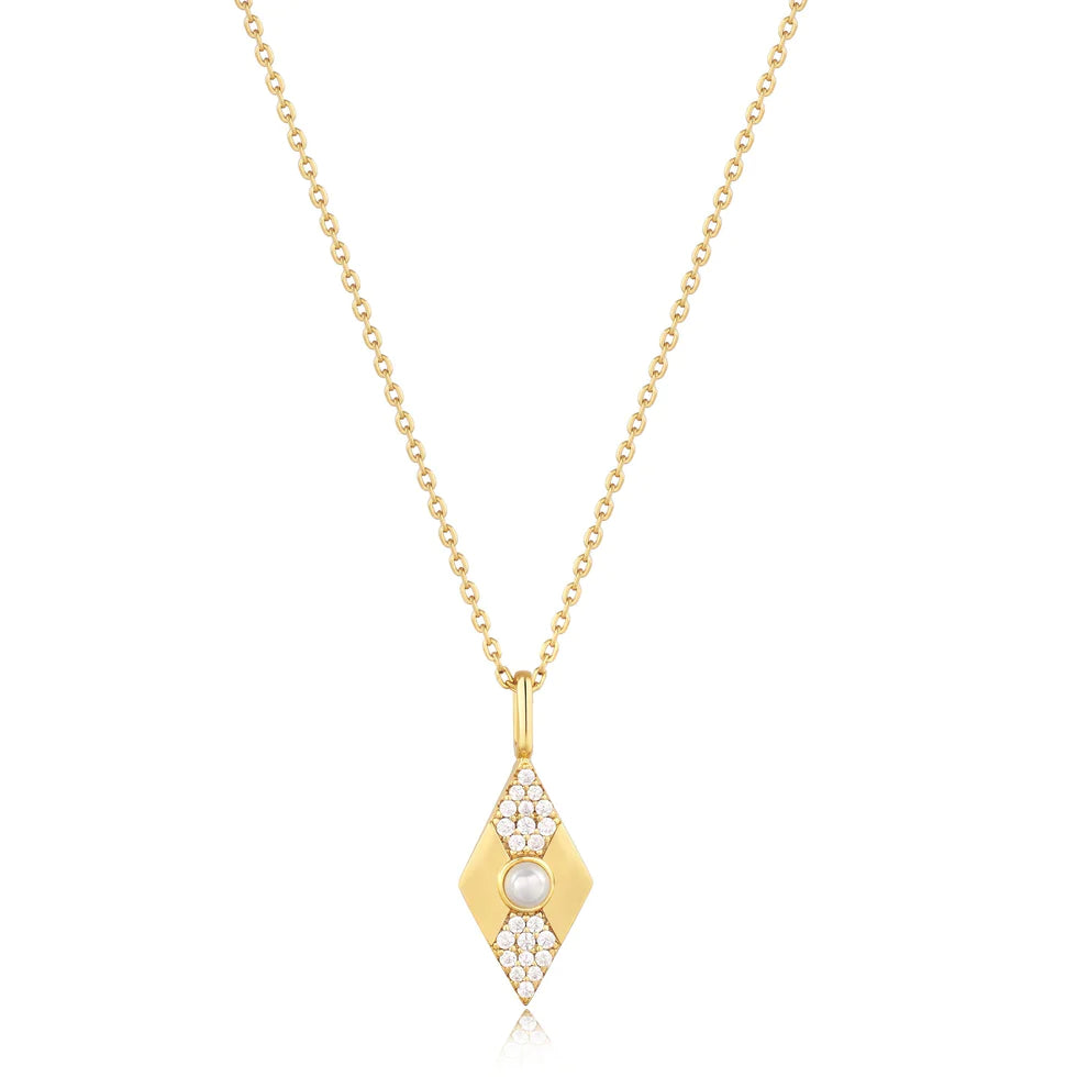 Modern Muse - Pearl/CZ Geometric Gold Necklace