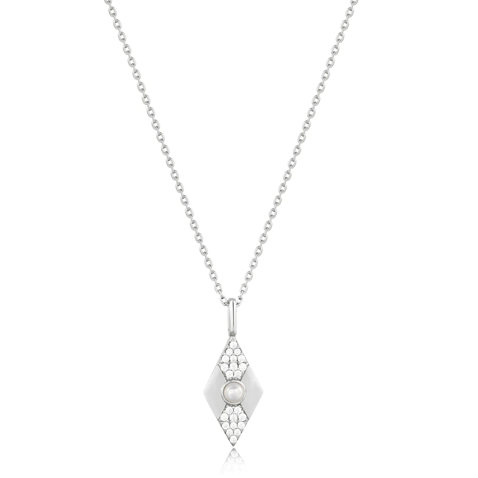 Modern Muse - Pearl/CZ Geometric Silver Necklace