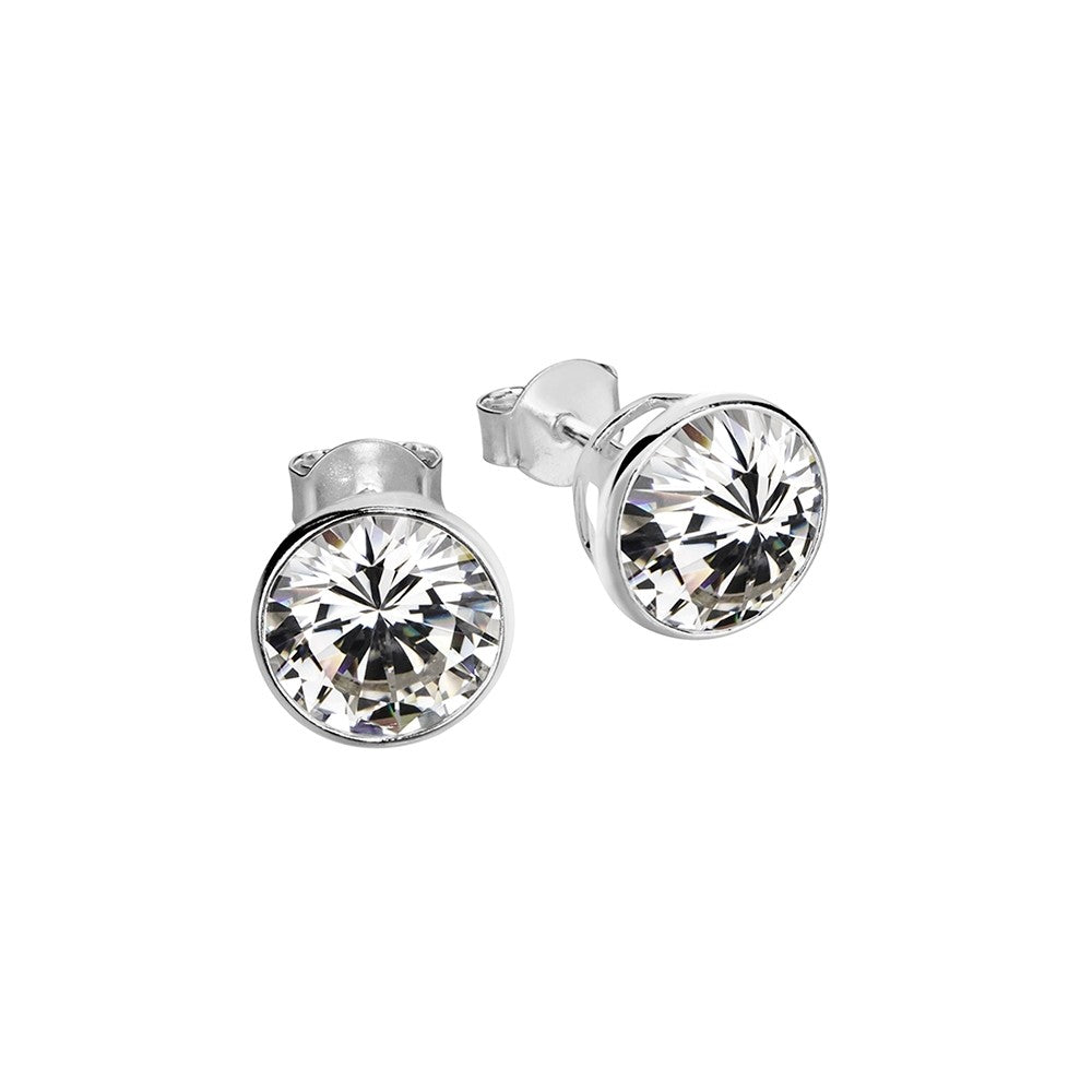 Earring -  Round Cubic Zirconia Bezel Silver Studs