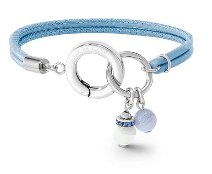 Blue leather bracelet with stainless steel & pendants