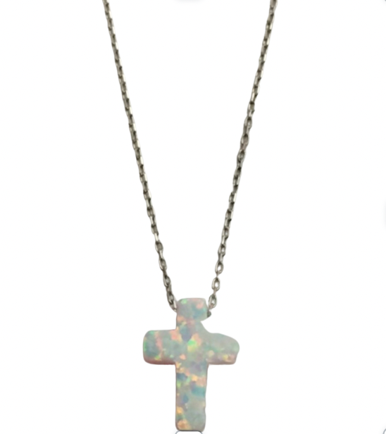 Cross White Opalite Necklace - 2 colours