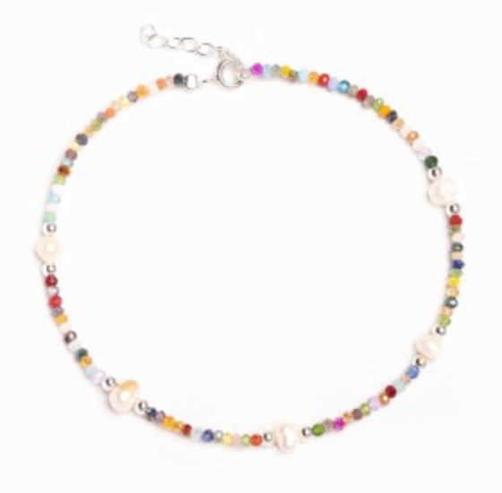 Mutlicoloured Beaded and Pealr  Anklet