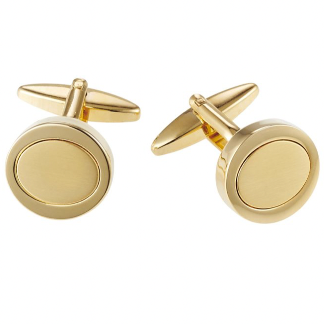 Brushed & Polished Gold Plated Oval Cufflinks