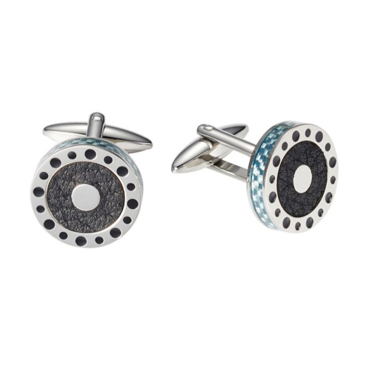 Stainless Steel/Blue Carbon/Leather Cufflinks