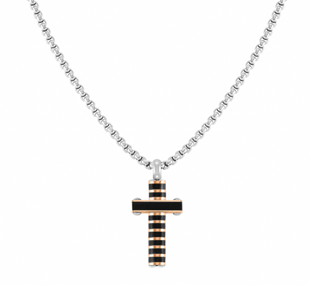 Strong Diamond Stainless Steel Black/Rosegold Cross Necklace