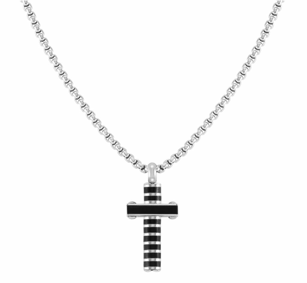 Strong Diamond Stainless Steel Black Cross Necklace