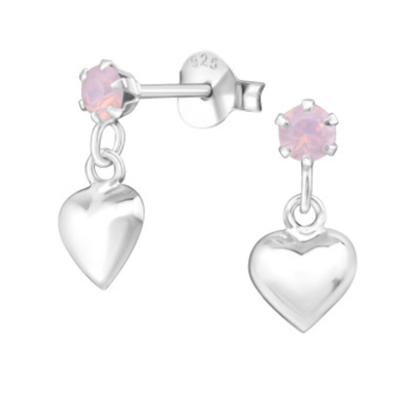 Kids Heart with Pink Crystal Silver Stud Earring
