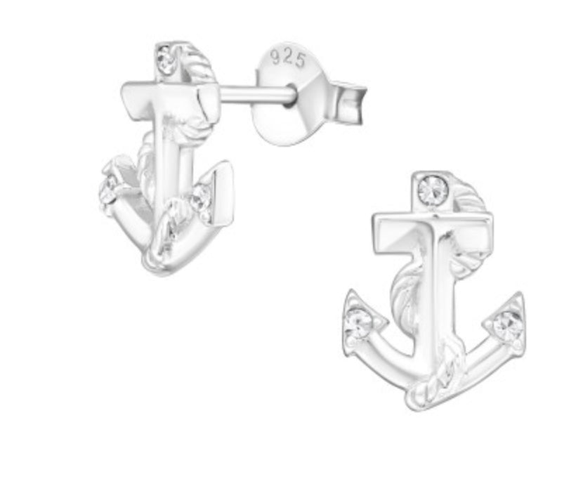 Kids Anchor with CZ Silver Stud Earringsi