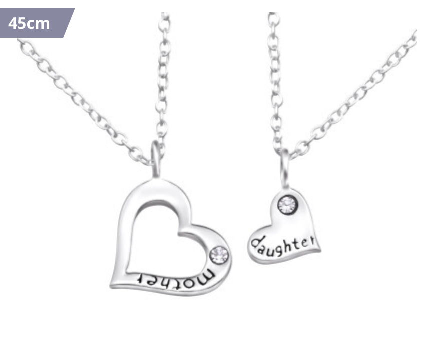 Matching Mother and Daughter with CZ Silver Necklace Set