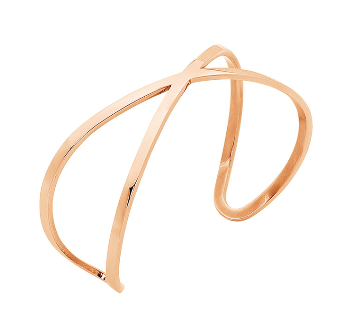 FINAL SALE: Stainless Steel Rosegold Small Cross Over Cuff Bangle