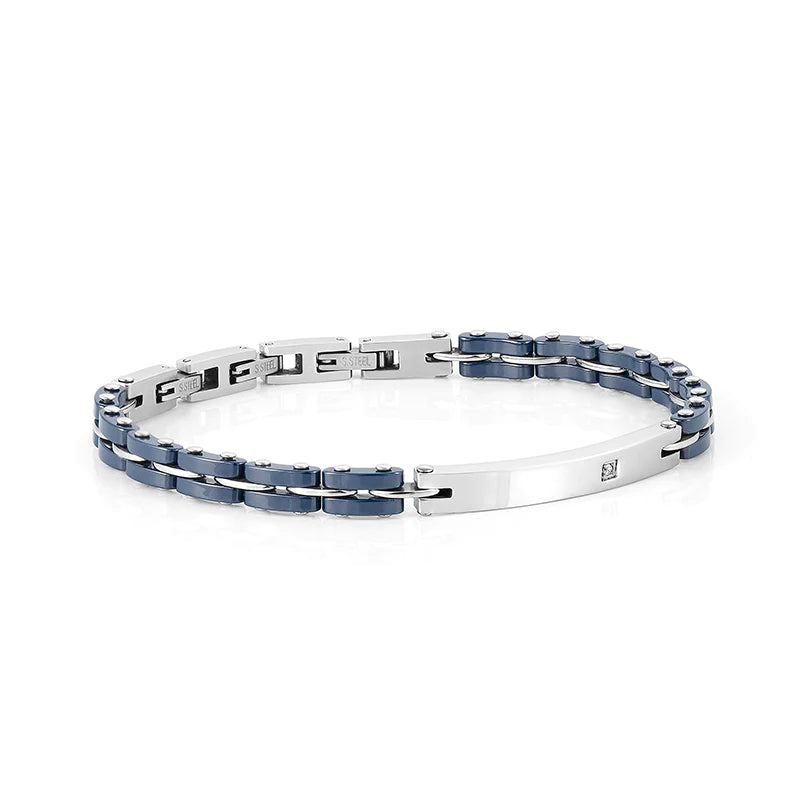 Strong Men's: Ceramic Blue PVD Stainless Steel Link Bracelet