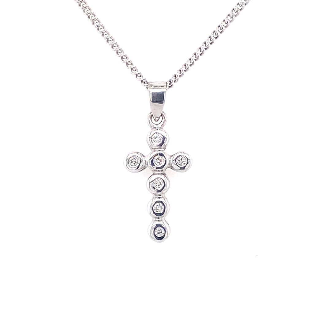 18ct Whitegold Diamond Circle Cross Pendant