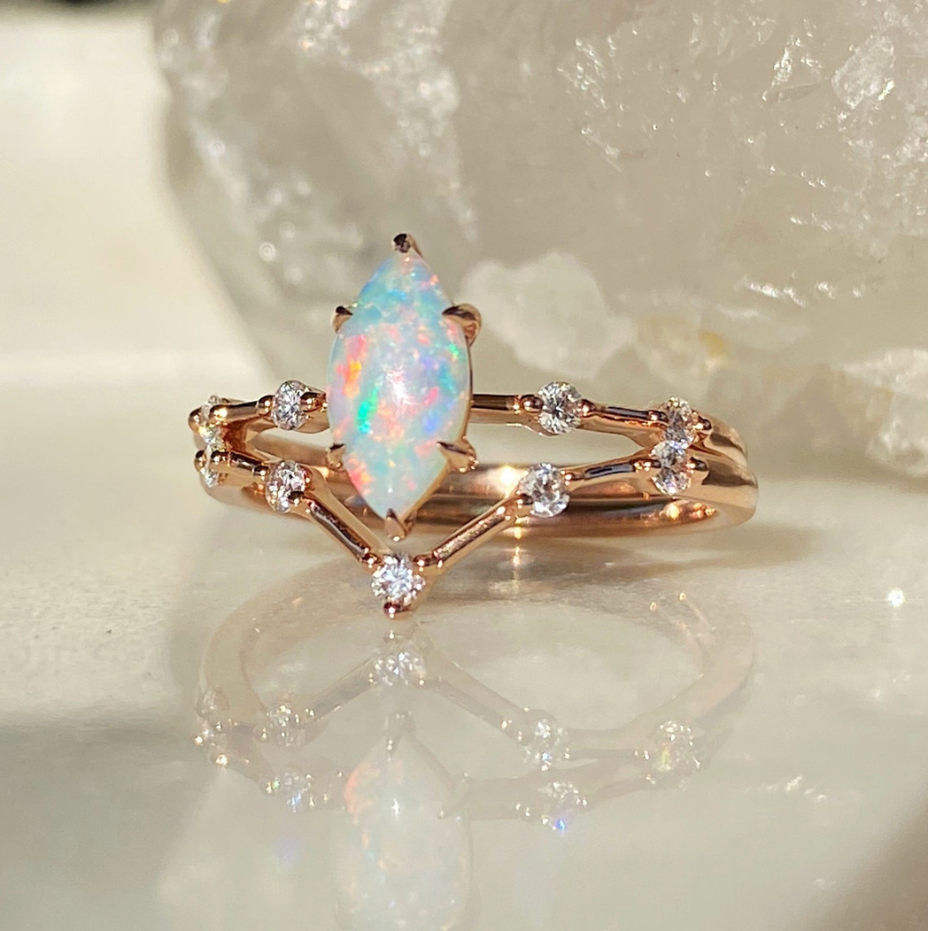 Gold opal diamond ring on sale