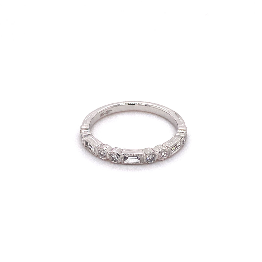 Baguette and Round White Gold Ring