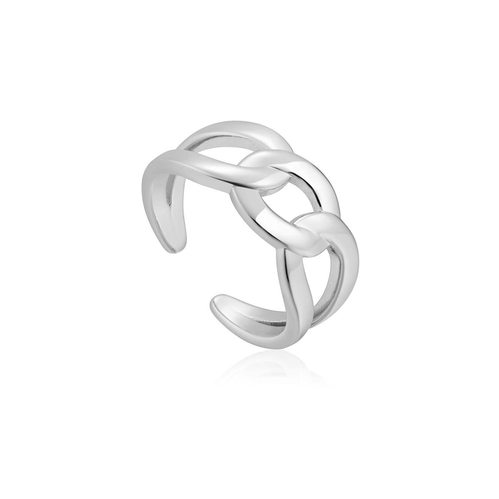 Curb Chain Adjustable Silver Ring