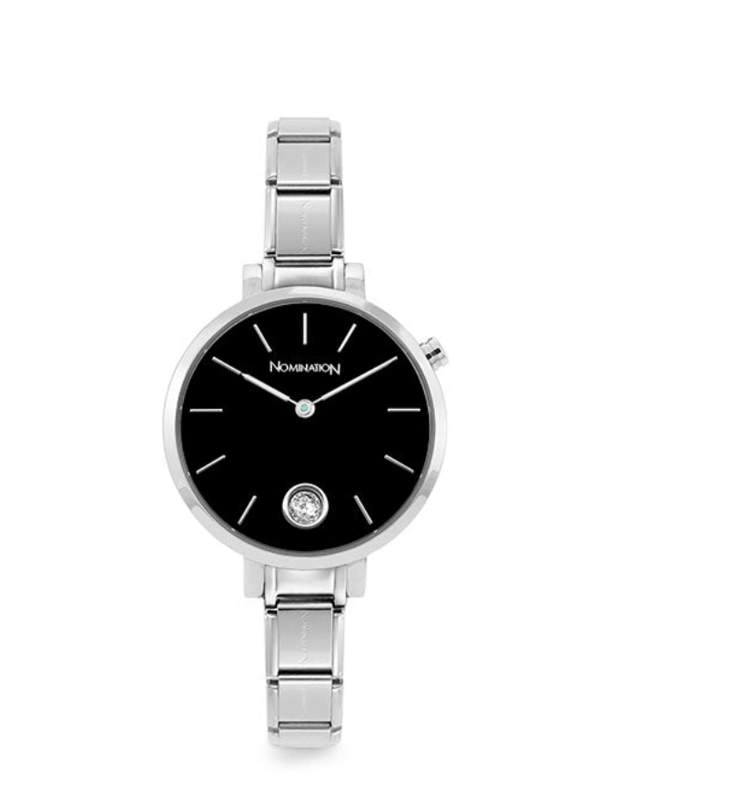 Stainless Steel & Round Sunray Black Dial Watch