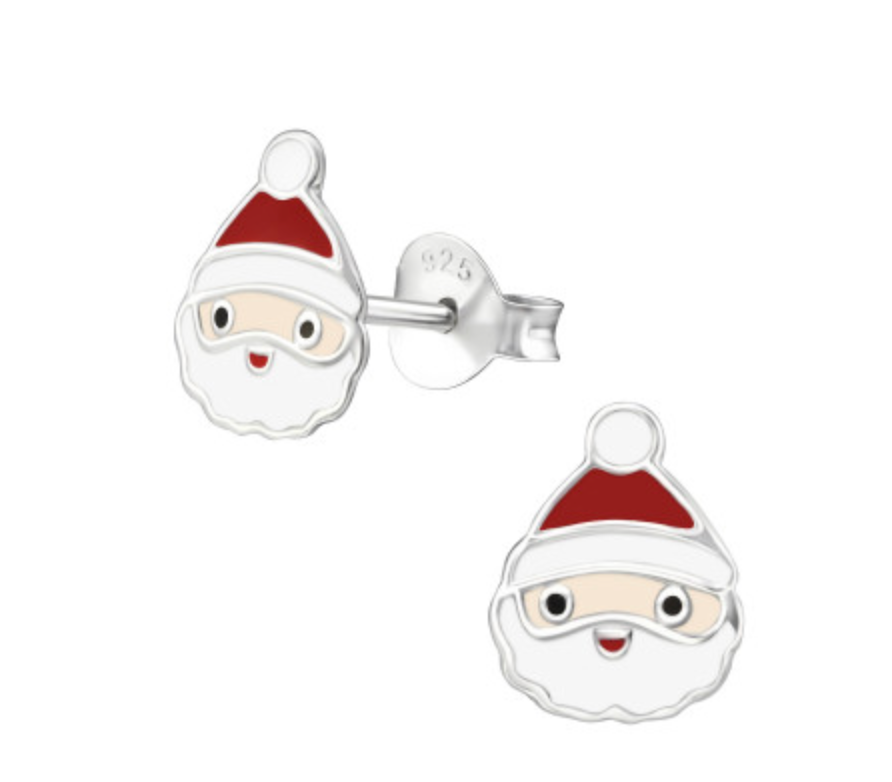 Christmas: Kids Santa Claus Silver Stud Earrings