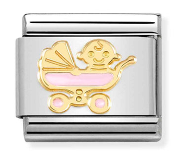 Gold Pink Baby Carriage Charm