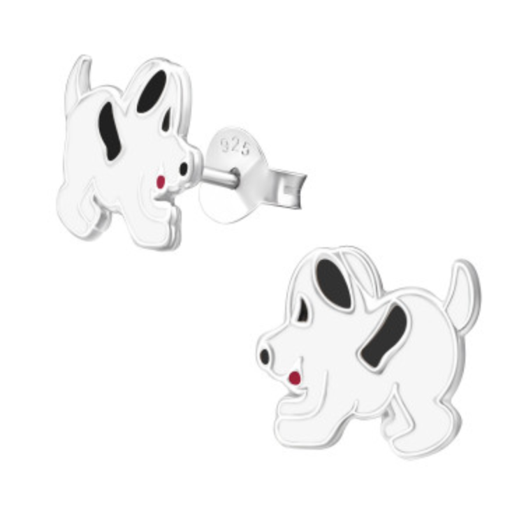 Kids Black and White Dog Stud Earrings