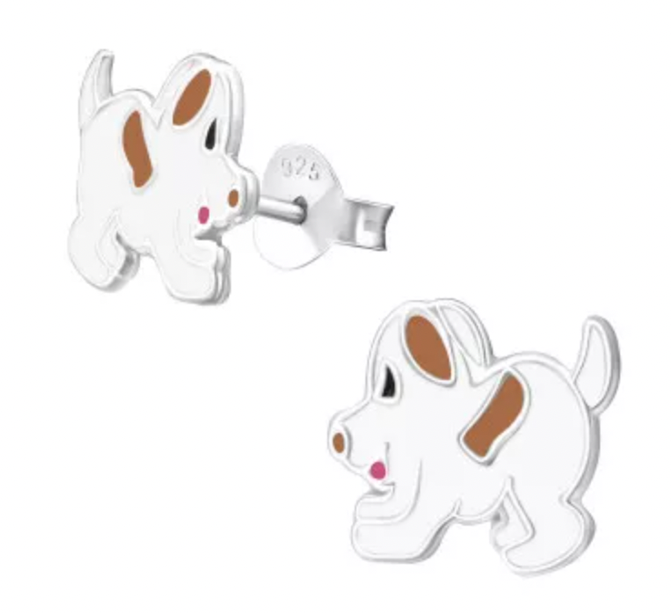 Kids Brown and White Dog Stud Earrings