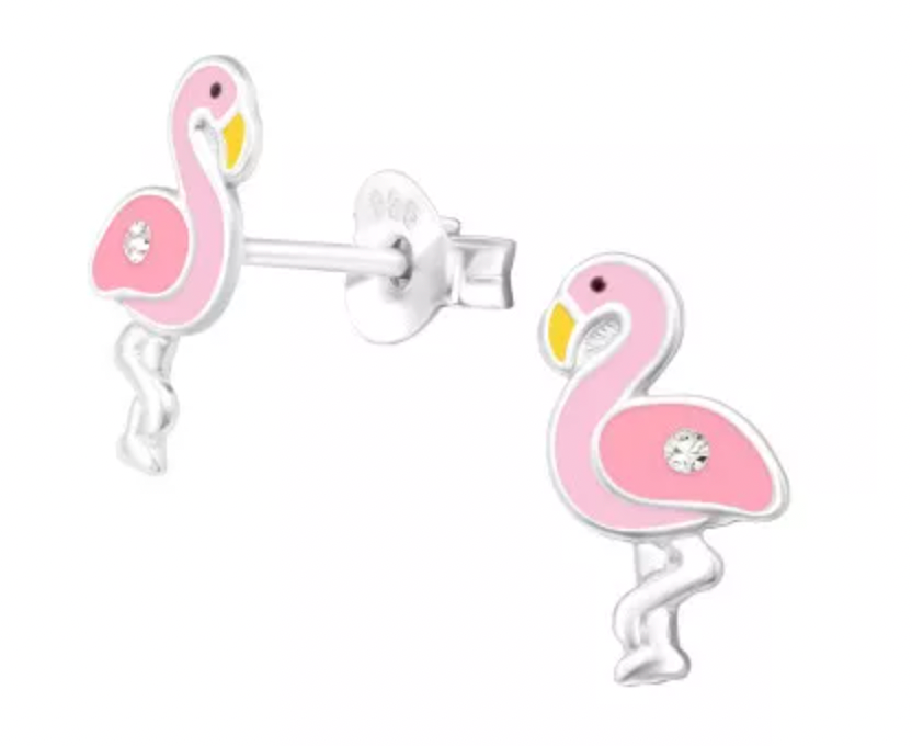 Kids Flamingo with Crystal Silver Stud Earring