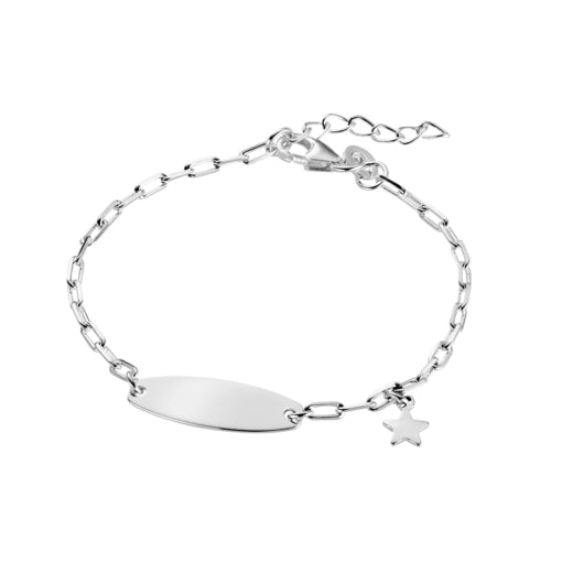 Tiny Treasures Sterling Silver Baby ID Plate with Star Charm Bracelet