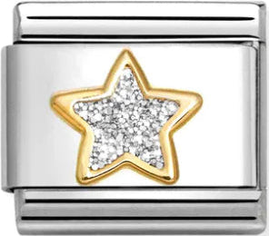 Symbols - Silver Glitter Star Gold Charm