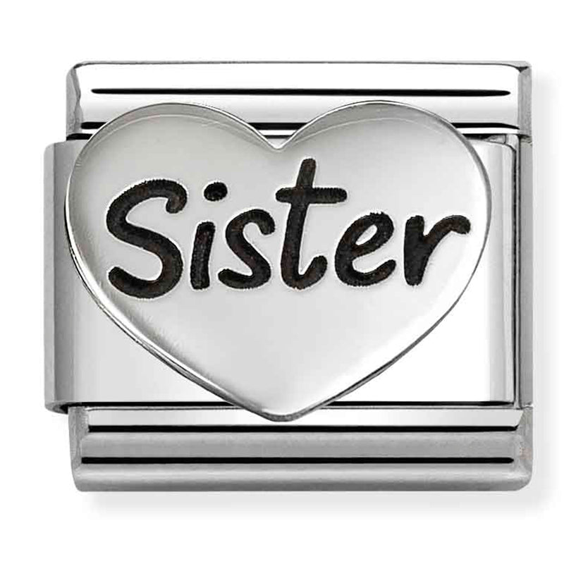 Family - Sister Heart Oxidised Silver Charm