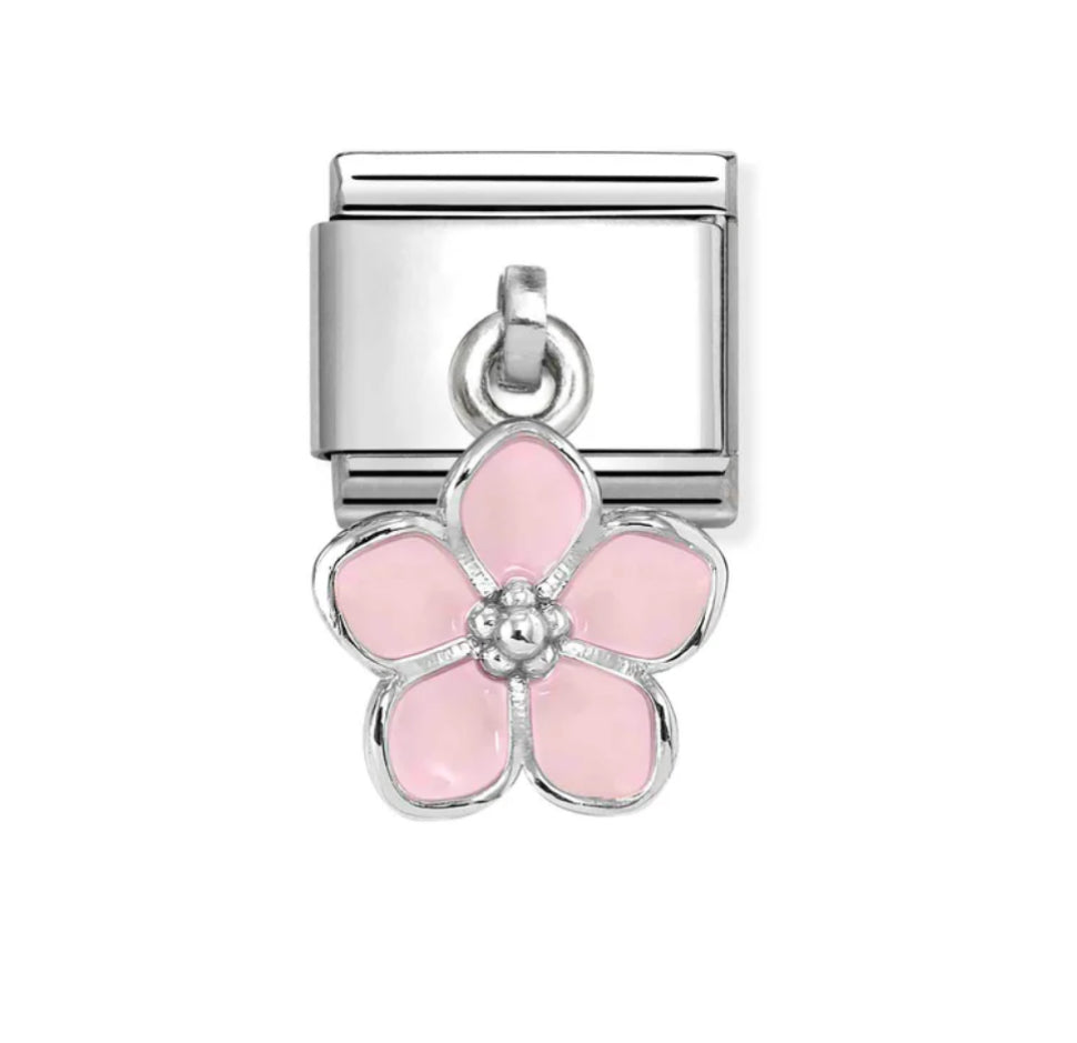 Dangle - Pink Flower Silver Charm