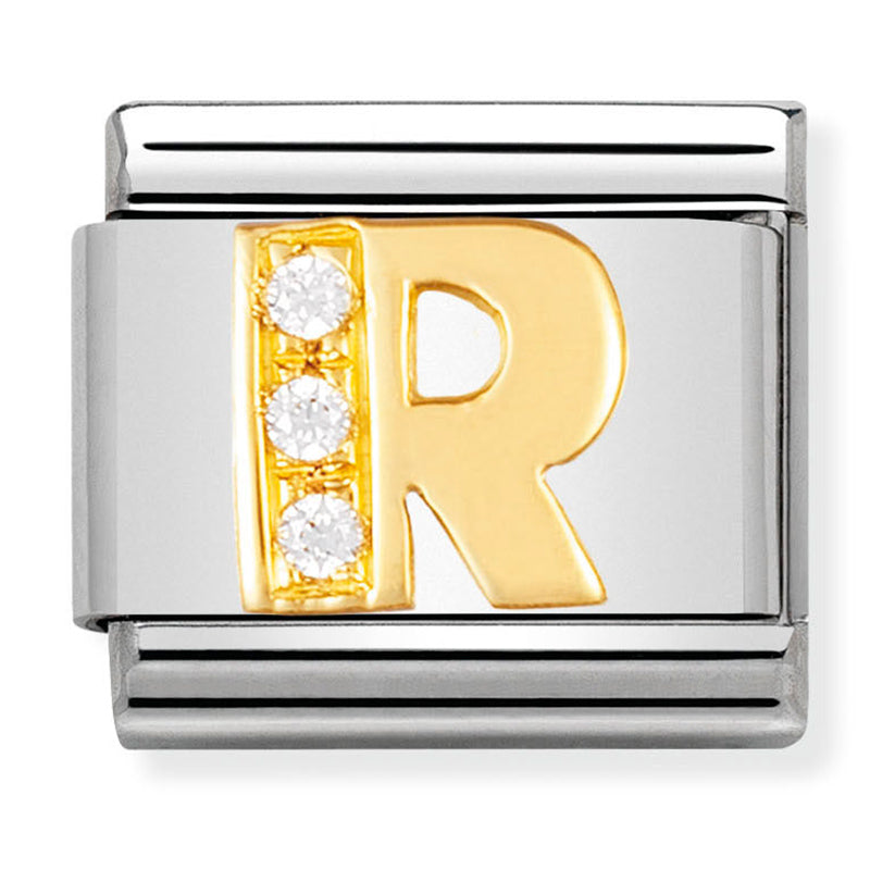 Gold - Letter R with CZ Charm