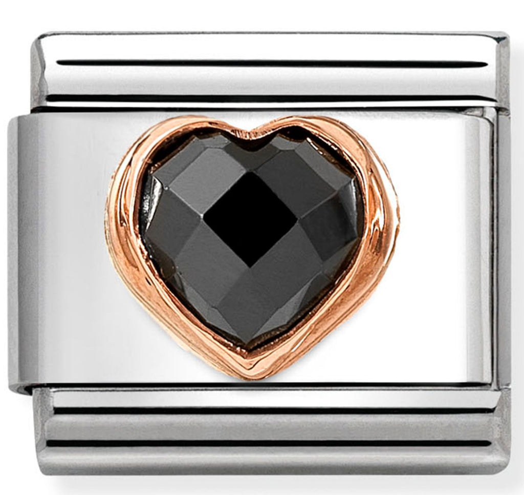 Gemstone - Black Faceted CZ Heart Rosegold Charm