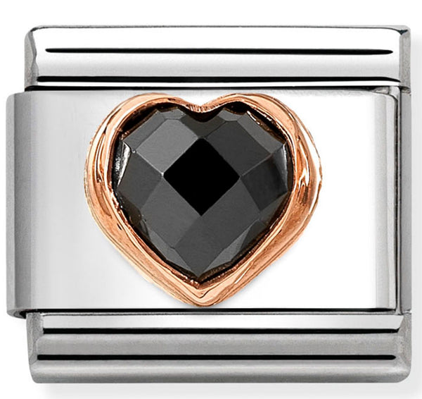 Love - Black CZ Faceted Heart Rosegold Charm
