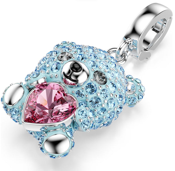 Idyllia: Blue Mixed Cut Crystal Teddy Bear Silver Charm