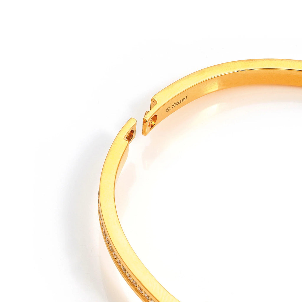 Pretty Bangles: Gold PVD Thick 6 Oval Pink CZ