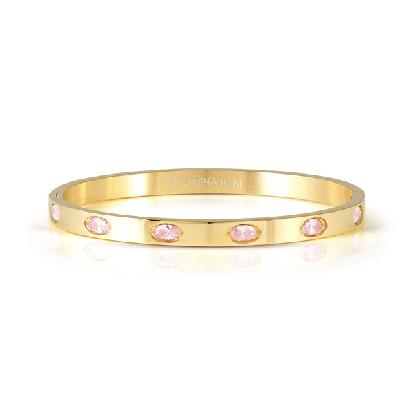 Pretty Bangles: Gold PVD Thick 6 Oval Pink CZ