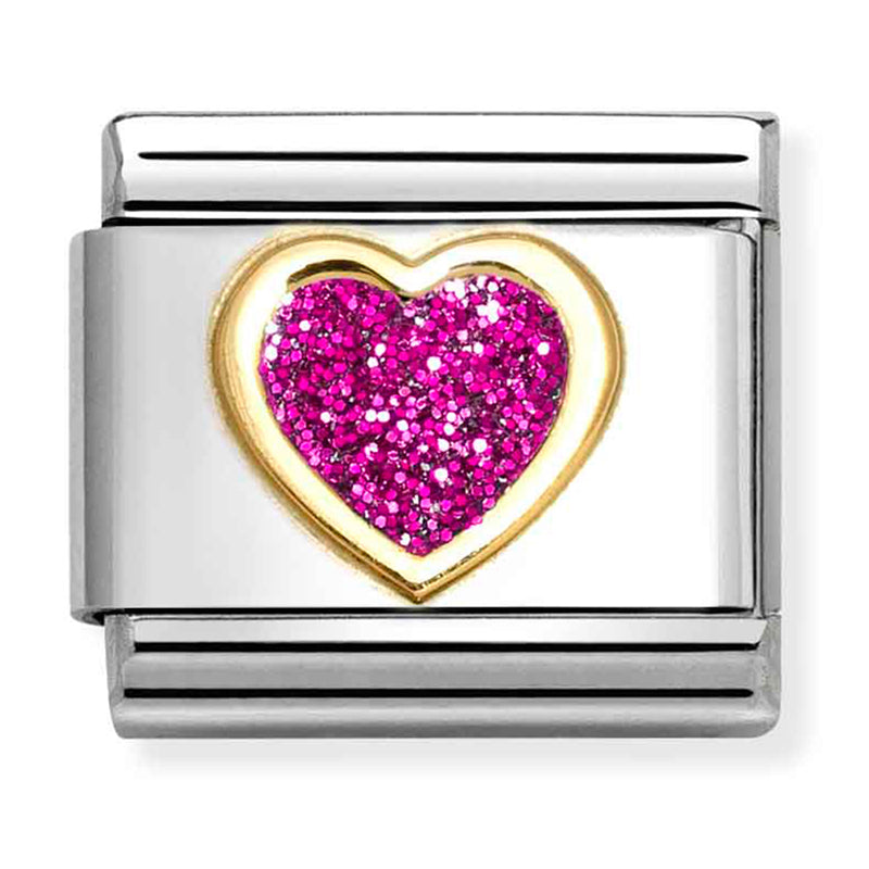 Love - Glitter Fuchsia Heart Gold Charm