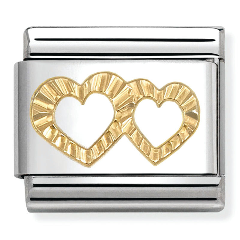 Etched Symbols - Double Heart Gold Charm