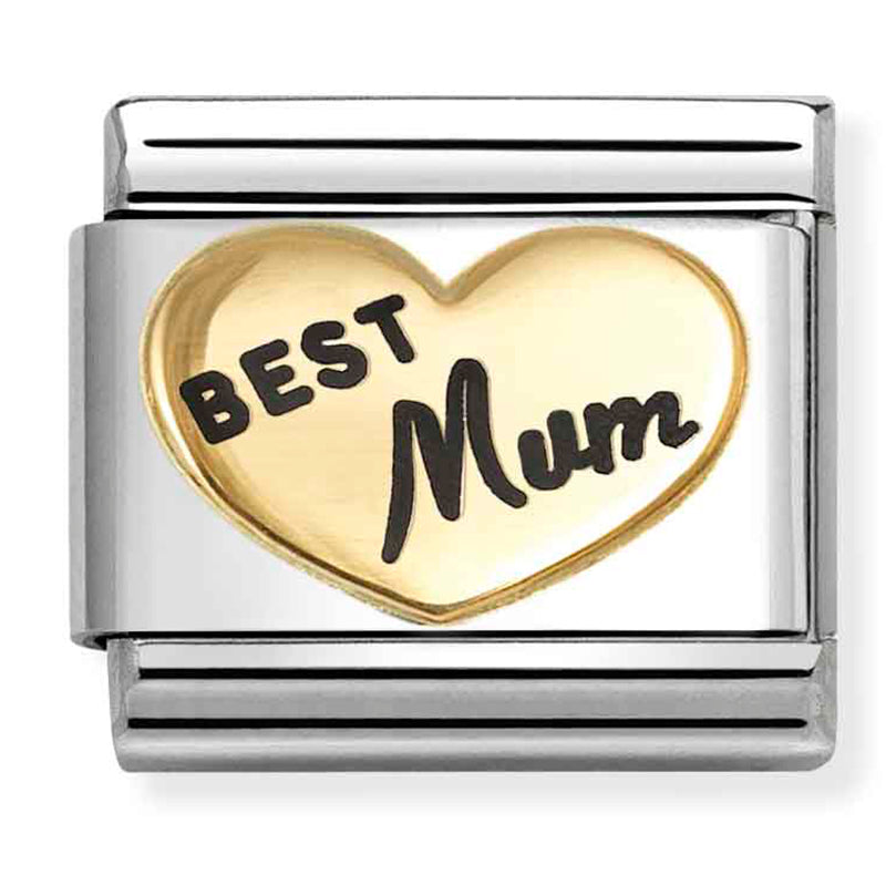 Family - Best Mum with Enamel Heart Gold Charm