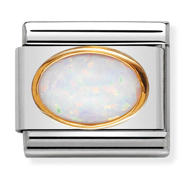 Gemstones - October Birthstone (White Opal) Gold Charm