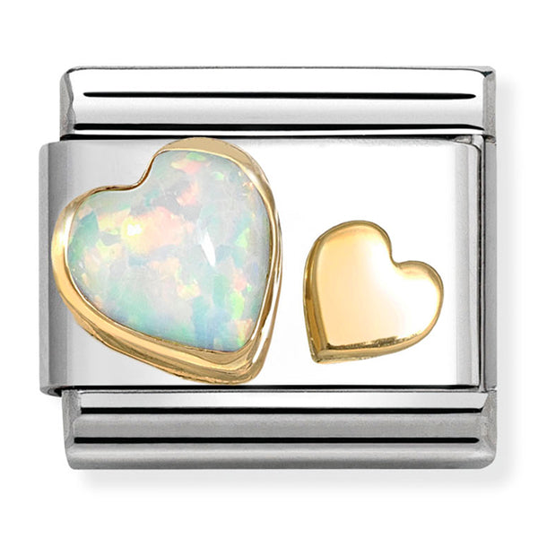 Nature - White Opal Heart with Small Heart Gold Charm