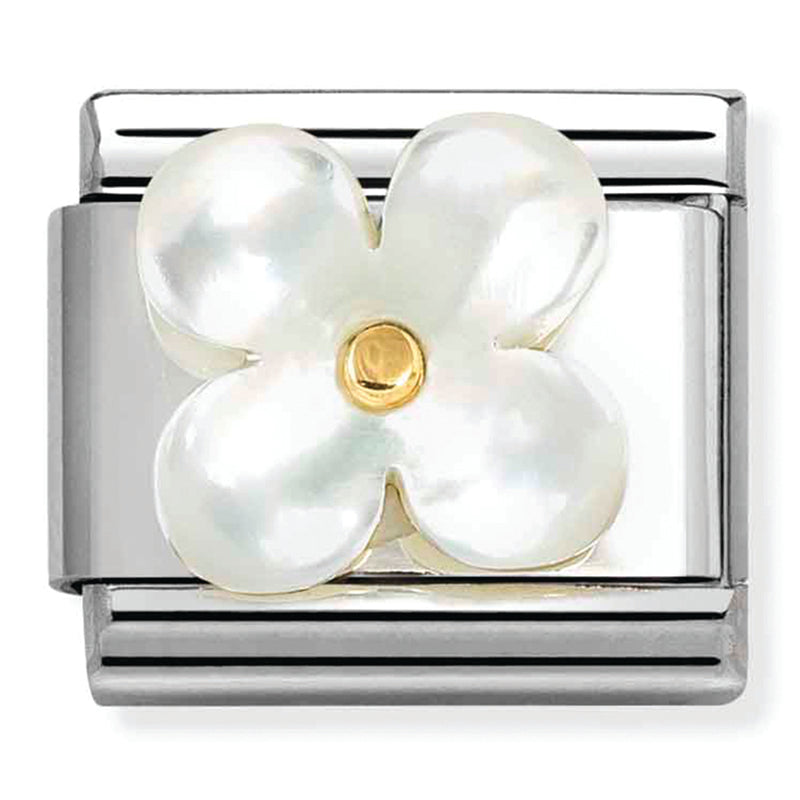 Nature - White Mother of Pearl Flower Gold Charm
