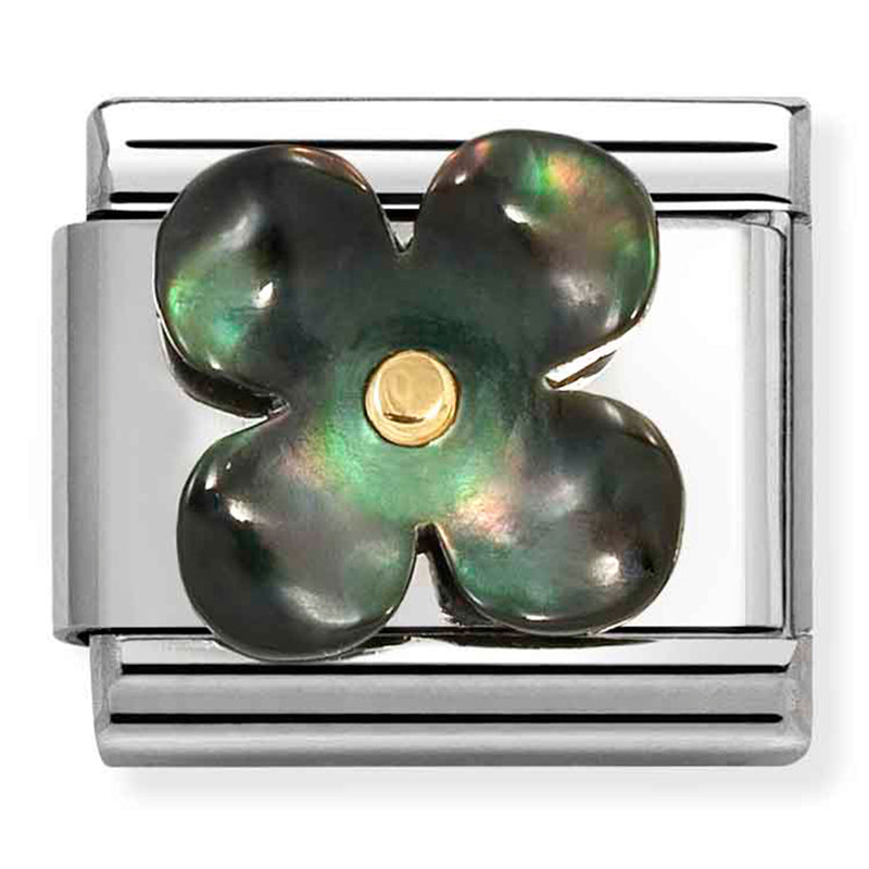 Nature - Black Mother of Pearl Flower Gold Charm