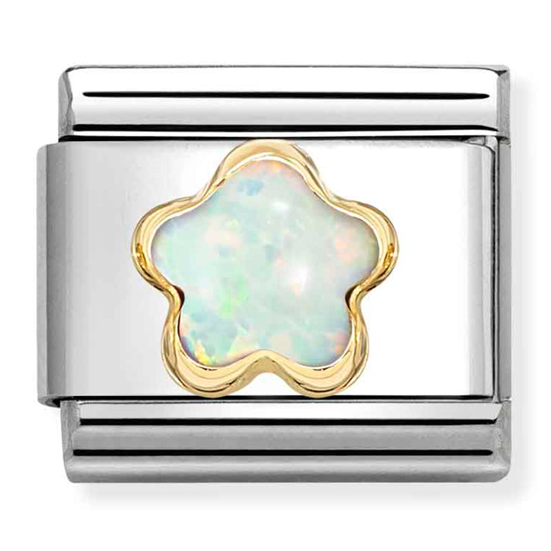 Nature - White Opal Flower Gold Charm