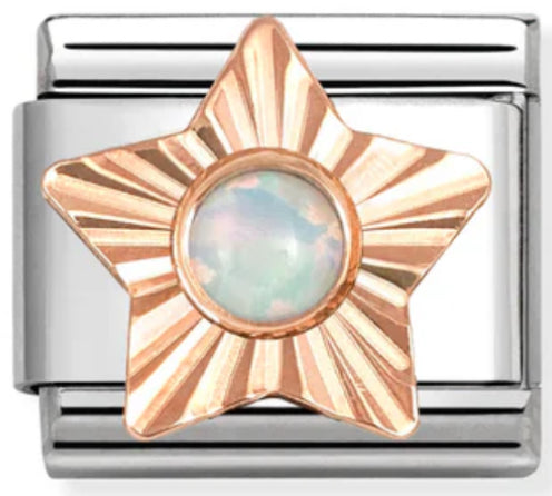 Gemstones - Star with White Opal & Etched Detail Rosegold Charm